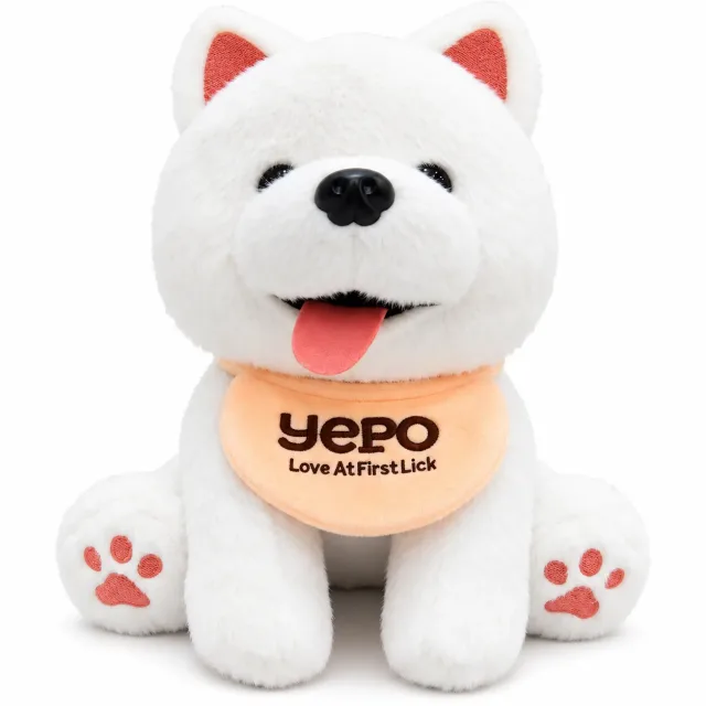 Chó bông samoyed trắng đeo yếm